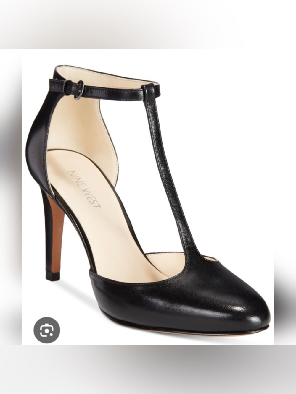 NIB~Black Leather T-Strap High Heel Pumps